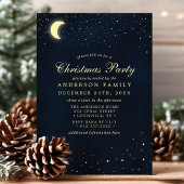 Invitation Fête de Noël Bleu de Minuit Lune Céleste Étoiles