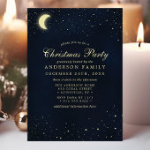 Invitation Fête de Noël Bleu de Minuit Lune Céleste Étoiles