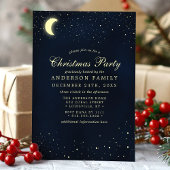 Invitation Fête de Noël Bleu de Minuit Lune Céleste Étoiles