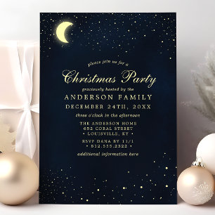 Invitation Fête de Noël Bleu de Minuit Lune Céleste Étoiles
