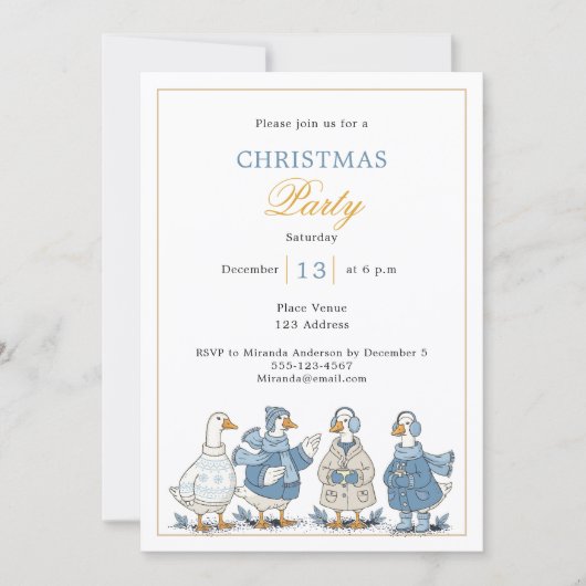 Invitation Fête de Noël bleu d'oie (Devant)