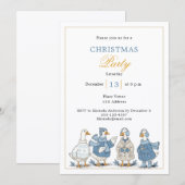 Invitation Fête de Noël bleu d'oie (Devant / Derrière)
