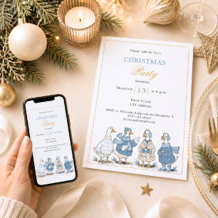 Invitation Fête de Noël bleu d'oie