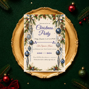 Invitation Fête de Noël Bleu Élégant