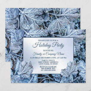 Invitation Fête de Noël Bleu Feuille Vacances de neige hiver