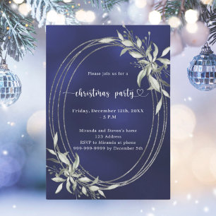 Invitation Fête de Noël bleu marine en argent