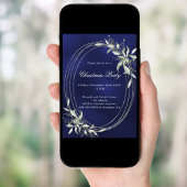 Invitation Fête de Noël bleu marine en argent