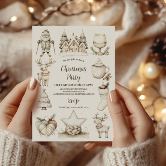Invitation Fête de Noël Bleue Rustique et Cosy