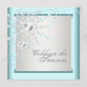 Invitation Fête de Noël bleue turquoise élégante de flocons