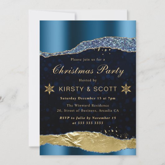 Invitation Fête de Noël Blue and Gold Glam Tears (Devant)