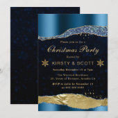 Invitation Fête de Noël Blue and Gold Glam Tears (Devant / Derrière)