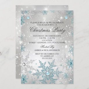 Invitation Fête de Noël Blue Pearl Crystal Snowflake