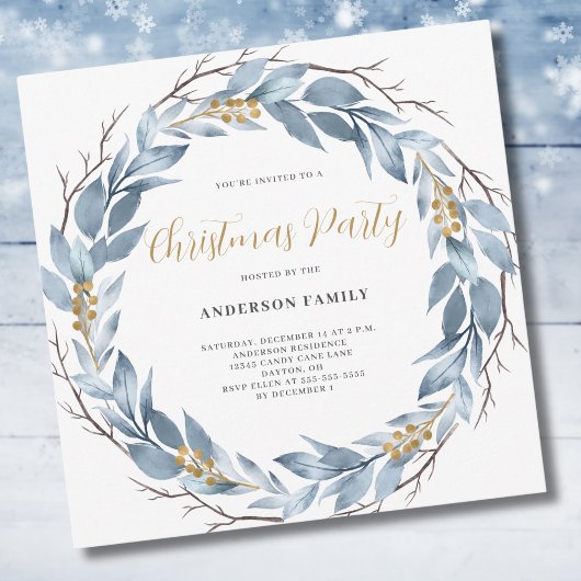 Invitation Fête de Noël Blue Rustic