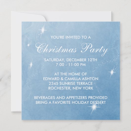 Invitation Fête de Noël Blue White Snowflakes (Dos)