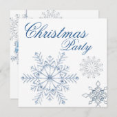 Invitation Fête de Noël Blue White Snowflakes (Devant / Derrière)