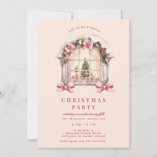 Invitation Fête de Noël Blush Bows (Devant)