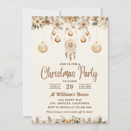 Invitation Fête de Noël Boho Floral Noël (Devant)