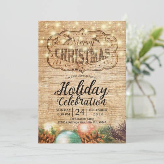 Invitation Fête de Noël Bois rustique (Debout devant)