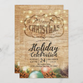 Invitation Fête de Noël Bois rustique (Devant / Derrière)