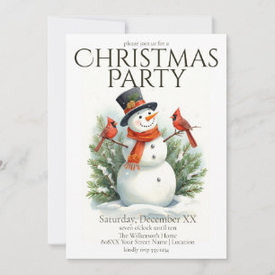 Invitation Fête de Noël Bonhomme de Neige et Cardinals à l'aq