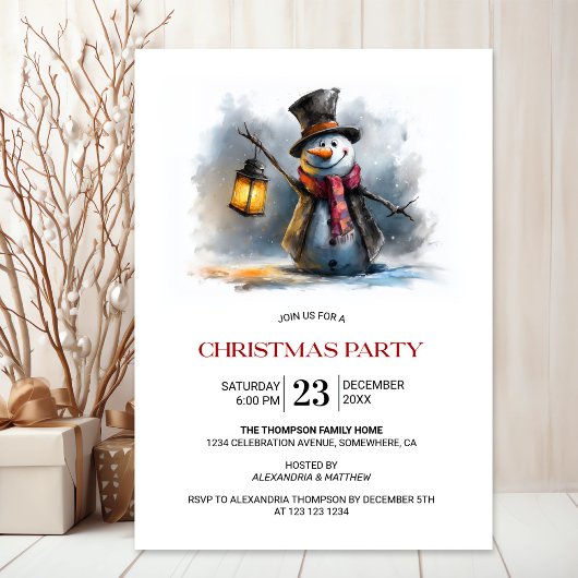 Invitation Fête de Noël Bonhomme de Neige Fantaisiste