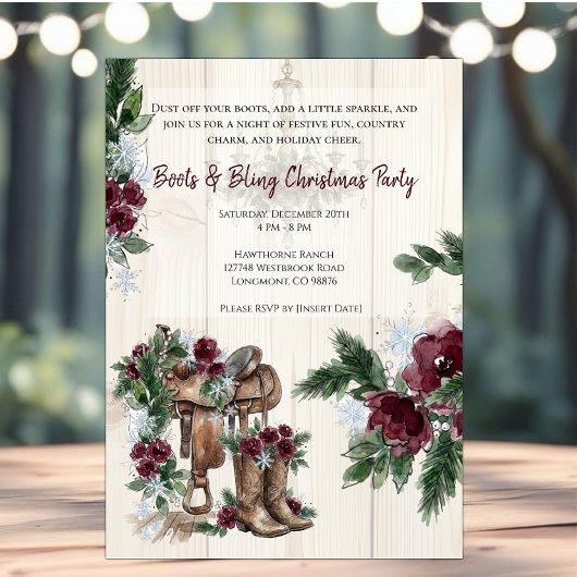 Invitation Fête de Noël Boots & Bling