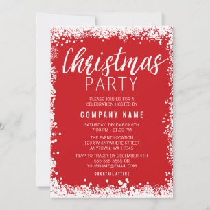 Invitation Fête de Noël Bordure de Neige Rouge et Blanche