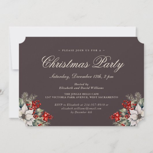 Invitation Fête de Noël botanique à l'aquarelle (Devant)