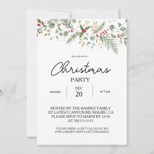 Invitation Fête de Noël botanique d'hiver (Devant)