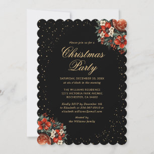 Invitation Fête de Noël botanique élégante noir or
