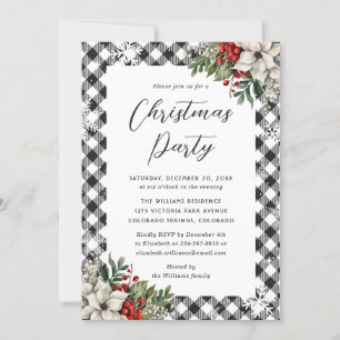 Invitation Fête de Noël Botanique Noir Blanc