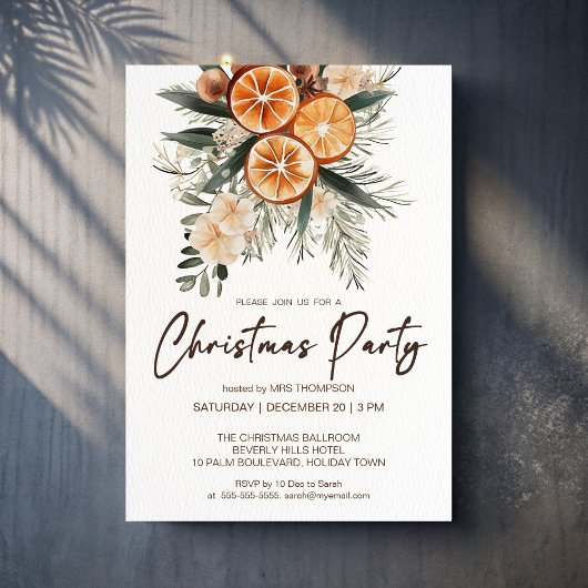 Invitation Fête de Noël botanique oranges sèches rustiques