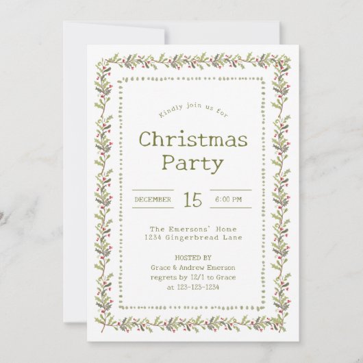Invitation Fête de Noël botanique rustique (Devant)