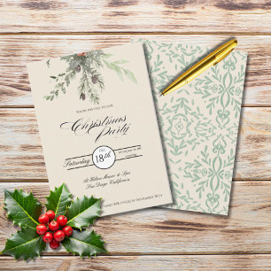 Invitation Fête de Noël Botaniques d'Hiver Feuillage Fête