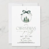 Invitation Fête de Noël Boule de Noël Verte Or (Devant)