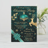 Invitation Fête de Noël boule et ruban sarcelle et or (Debout devant)