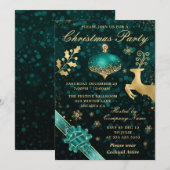 Invitation Fête de Noël boule et ruban sarcelle et or (Devant / Derrière)