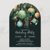 Invitation Fête de Noël Boules dorées sur un sapin (Devant)