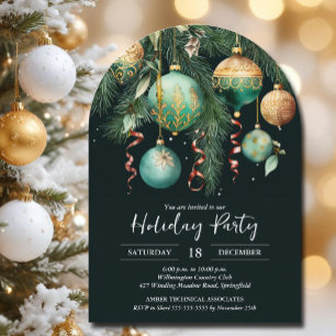 Invitation Fête de Noël Boules dorées sur un sapin