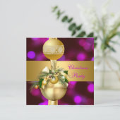 Invitation Fête de Noël Boules Dorées Violet Rose (Debout devant)
