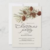 Invitation Fête de Noël Branche de pin Écriture moderne de va (Devant)