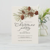 Invitation Fête de Noël Branche de pin Écriture moderne de va (Debout devant)