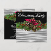 Invitation Fête de Noël branche de sapin pomme de pin rouge n (Devant / Derrière)