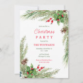 Invitation Fête de Noël Branches de Pin et Baies (Devant)