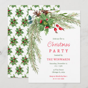 Invitation Fête de Noël Branches de Pin et Baies 