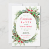 Invitation Fête de Noël Branches de Pin et Baies (Devant)