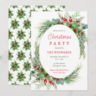 Invitation Fête de Noël Branches de Pin et Baies