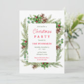 Invitation Fête de Noël Branches de Pin et Baies (Debout devant)