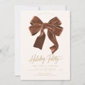 Invitation Fête de Noël Brown Neutre Velvet Bow (Devant)