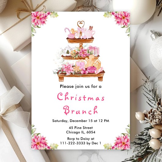Invitation Fête de Noël Brunch Party Rose